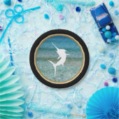 跳躍のマカジキの海の黒く、フェイクな金ゴールド ペーパープレート (パーティー)