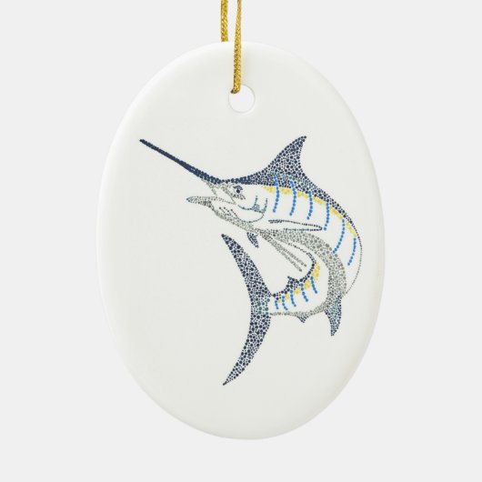 跳躍の塩水のマカジキのモザイク セラミックオーナメント (裏面)