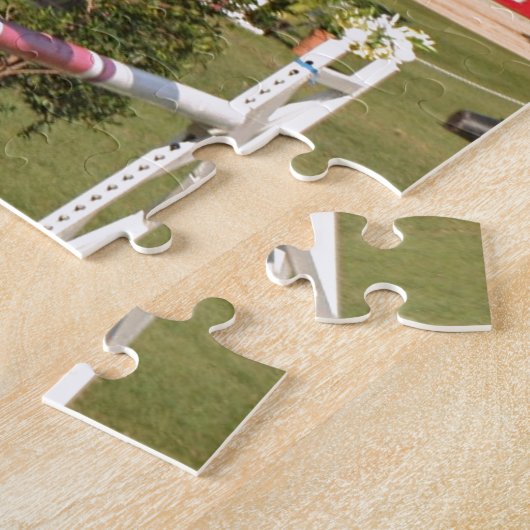 跳躍の馬およびライダーを示して下さい ジグソーパズル (側面)