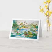 「跳躍カエル」グリーティングカード カード (黄色い花)