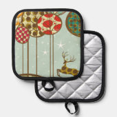 跳躍スタッグクリスマスウィンターキッチンポットホルダー 鍋敷き (正面/裏面)