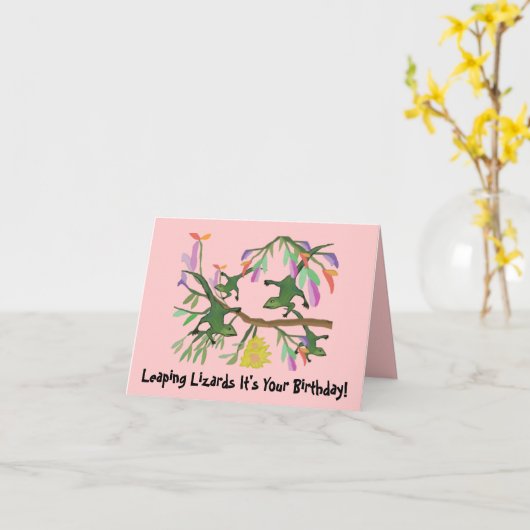 跳躍トカゲ誕生日カード カード (黄色い花)
