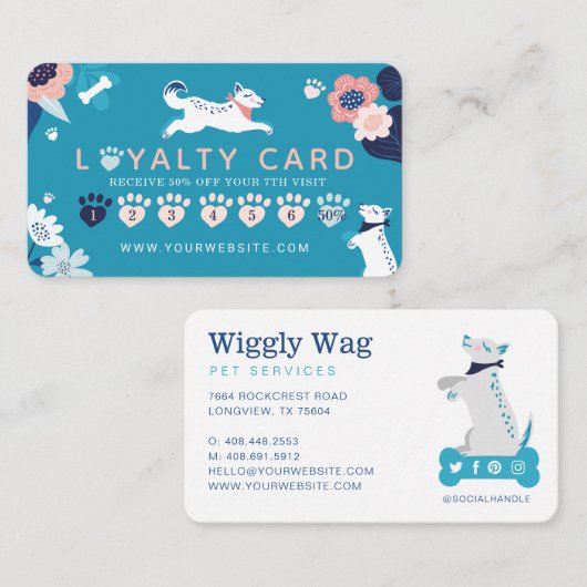 跳躍ドッグフローラペットケア&グルーミングブルーロイヤリティ 名刺 (正面/裏面)