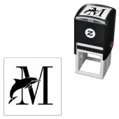 跳躍ドルフィンオーバー独身のイニシャルモノグラム セルフインキングスタンプ (インサイチュ)