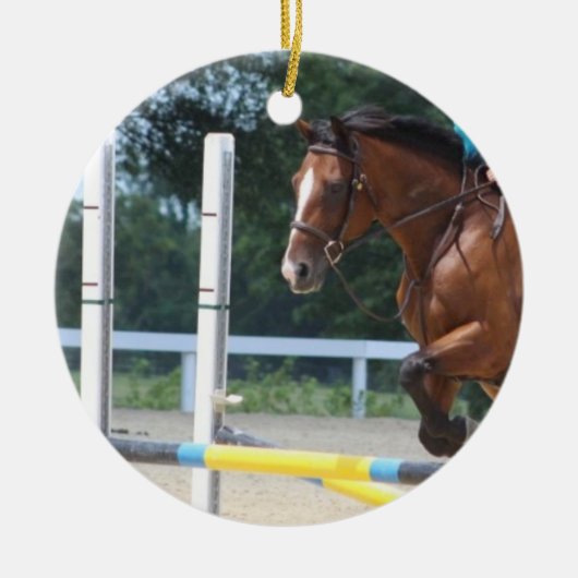 跳躍ベイ馬の置物 セラミックオーナメント (正面)