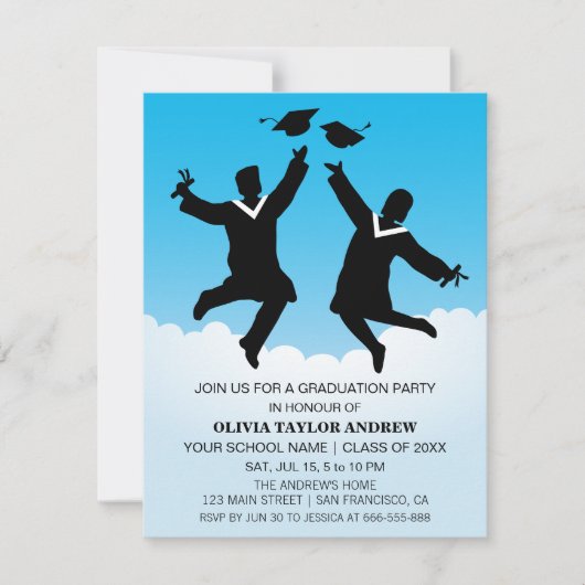 跳躍卒業生の卒業式パーティー招待状 招待状 (正面)
