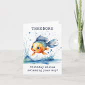 跳躍魚カラフル子供の誕生日パーソナライズされた カード (正面)