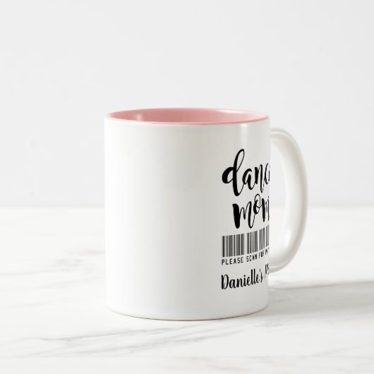 踊おもしろいり母-お支払いをスキャンしまパーソナライズされたす ツートーンマグカップ (正面右)