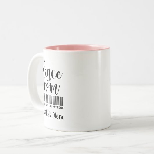 踊おもしろいり母-お支払いをスキャンしまパーソナライズされたす ツートーンマグカップ (正面左)