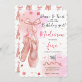 踊って回転しよう ピンクの女の子 編集可能なバレエ発表会 招待状 (正面/裏面)