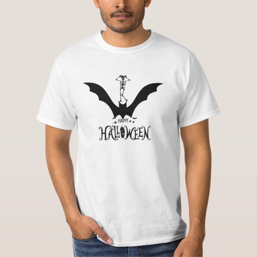 踊りおもしろいスケルトンオンこうもりハロウィーン Tシャツ (正面)