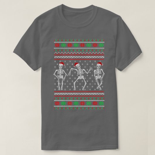 踊りおもしろいスケルトン醜いクリスマスセーター Tシャツ (デザイン正面)
