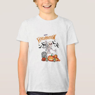 踊りおもしろいスケルトン&パンプキンスハッピーハローウィン トライブレンドTシャツ