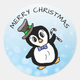 踊りおもしろいペンギンとキャンディーケーンクリスマス ラウンドシール