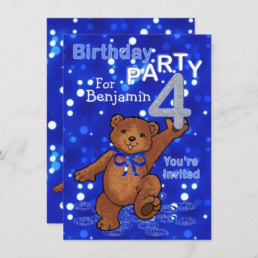 踊りが男の子に4歳の誕生日パーティーを授かる 招待状 (正面/裏面)