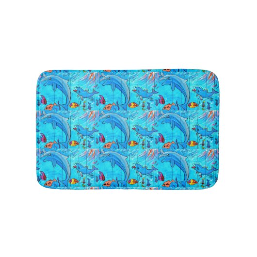 踊りのイルカが青海で泳ぐ バスマット (正面)