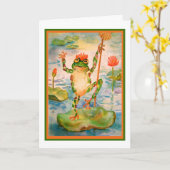 踊りのカエルのバースデー・カード カード (黄色い花)