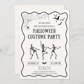 踊りのスケルトン、お洒落ハロウィーンの衣装 招待状 (正面/裏面)