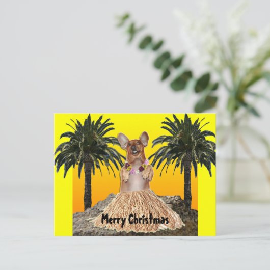踊りのダックスフントのクリスマスの郵便はがき シーズンポストカード (スタンド正面)