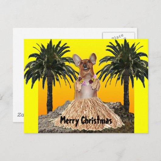 踊りのダックスフントのクリスマスの郵便はがき シーズンポストカード (正面/裏面)