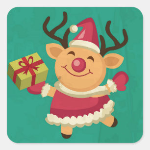 踊りのトナカイのステッカー スクエアシール