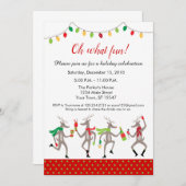 踊りのトナカイの休日のパーティのクリスマスの時間 招待状 (正面/裏面)