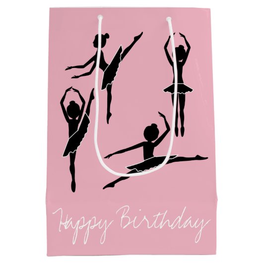 踊りのバレリーナのシルエットのバレエのクラス ミディアムペーパーバッグ (裏面)