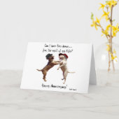 踊りのブルテリア記念日カード カード (黄色い花)