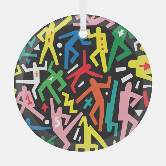 踊りの人々、ドードルセットパターン。 ガラスオーナメント (正面)