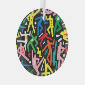 踊りの人々、ドードルセットパターン。 ガラスオーナメント (正面右)