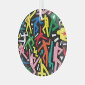 踊りの人々、ドードルセットパターン。 ガラスオーナメント (正面左)