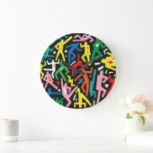 踊りの人々、ドードルセットパターン。 ラージ壁時計 (ホーム)