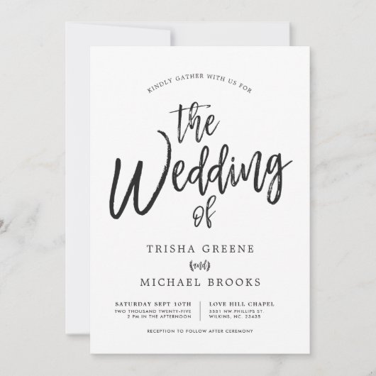 踊りの原稿の最小主義の結婚式 招待状 (正面)