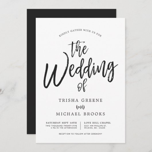 踊りの原稿の最小主義の結婚式 招待状 (正面/裏面)