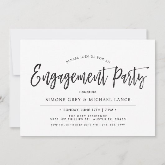 踊りの原稿|のミニマルなスタイルの婚約パーティ 招待状 (正面)