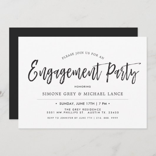 踊りの原稿|のミニマルなスタイルの婚約パーティ 招待状 (正面/裏面)