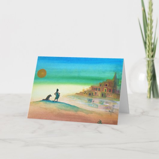 踊りの女性がスリッパを履いて歩く サンキューカード (正面)