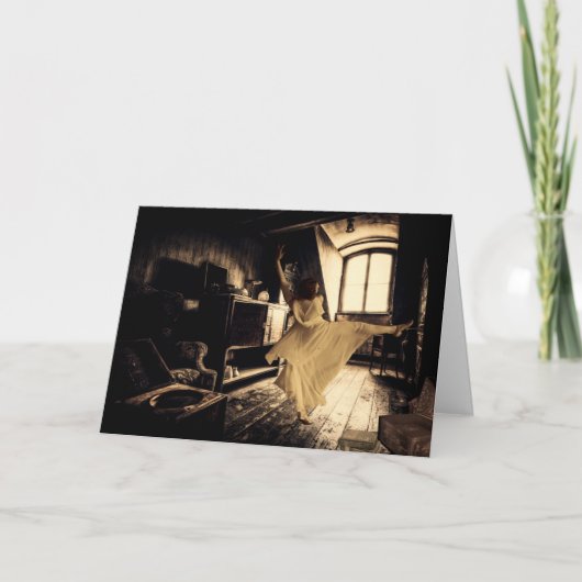 踊りの女性が屋根裏のハロウィンカードに サンキューカード (正面)