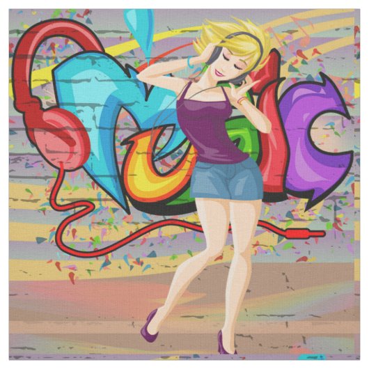 踊りの女性4音楽グラフィティウォールファブリック ファブリック (見本)