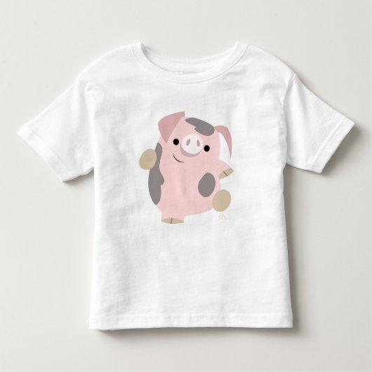 踊りの漫画のブタの子供の服装 トドラーTシャツ (正面)