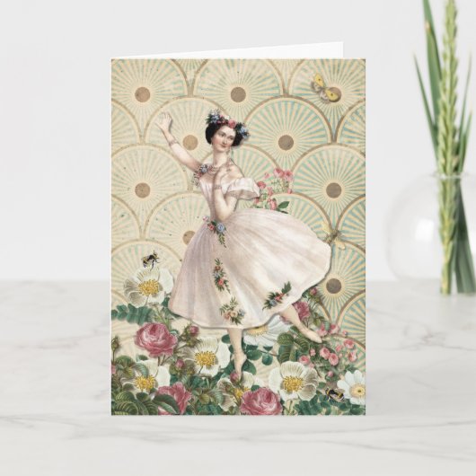 踊りの花の妖精-ヴィンテージは挨拶のノートを消します カード (正面)