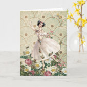 踊りの花の妖精-ヴィンテージは挨拶のノートを消します カード (黄色い花)