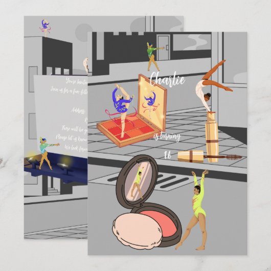 踊りの赤面誕生日 招待状 (正面/裏面)