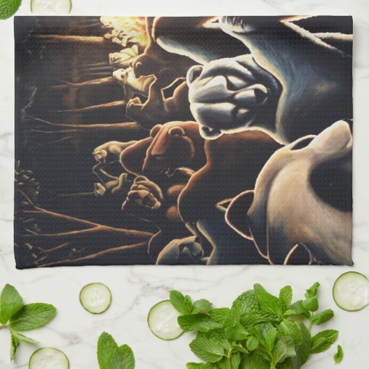 踊りはタオルパーティー動物はティータオルを持つ キッチンタオル (折り畳み)