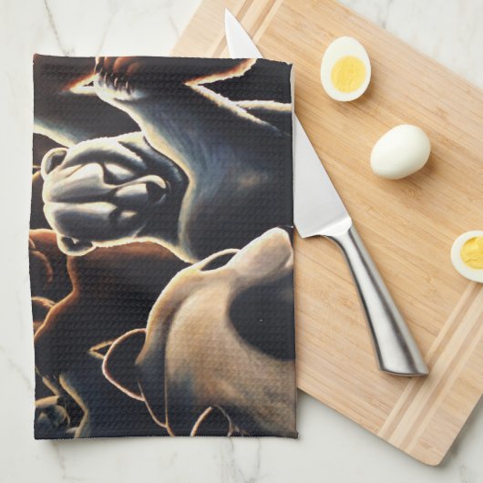 踊りはタオルパーティー動物はティータオルを持つ キッチンタオル (四つ折り)