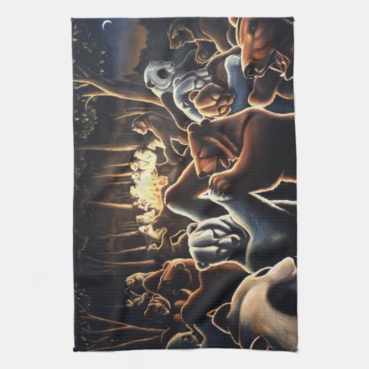 踊りはタオルパーティー動物はティータオルを持つ キッチンタオル (縦)