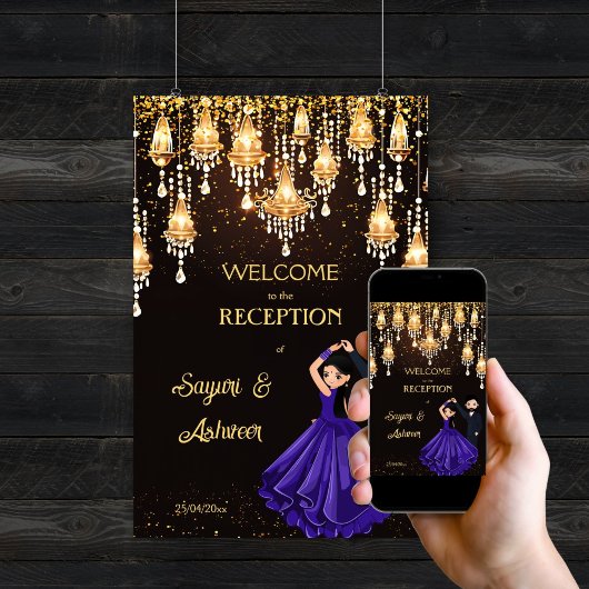 踊りインディアンカップルシック披露宴ウェルカムサイン ポスター