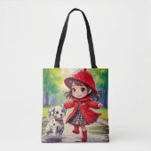 踊りイン雨 – チビ(小さくかわいく書いた感じ)アート トートバッグ (正面)