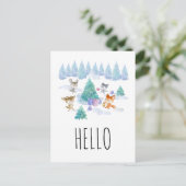 踊りウッドランド動物の水の色こんにちは ポストカード (スタンド正面)