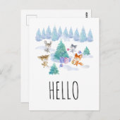 踊りウッドランド動物の水の色こんにちは ポストカード (正面/裏面)